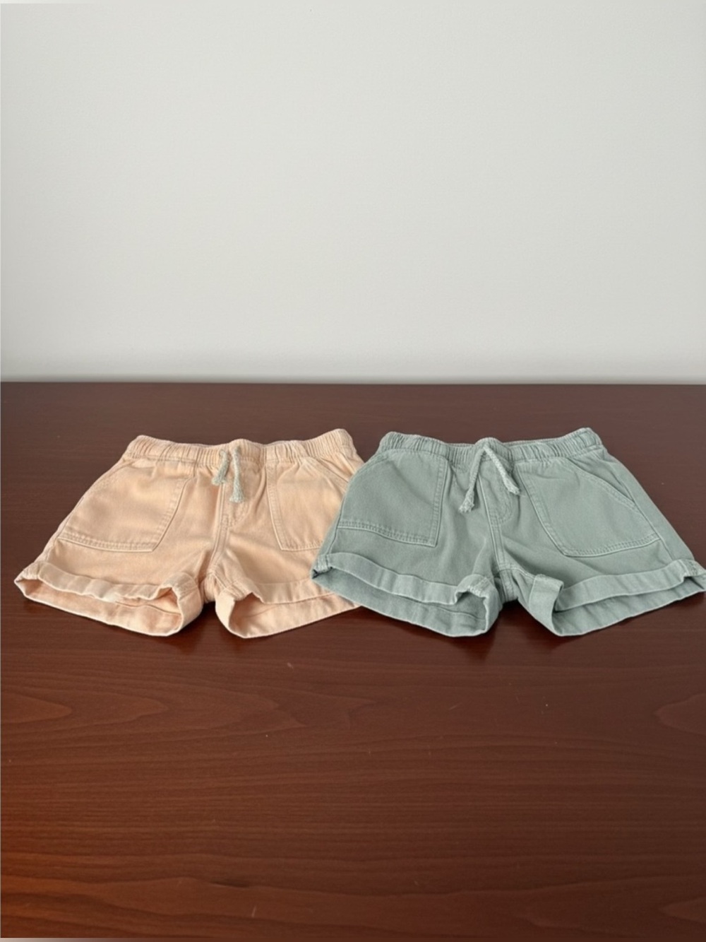 Girl's Drawstring Casual Shorts - Peach & Sage (Size 8)
